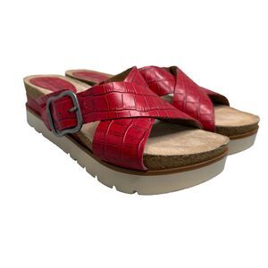 Josef Seibel Comfort Leather Platform Sandals Clea Red Brown Cork EU 39 US 8.5